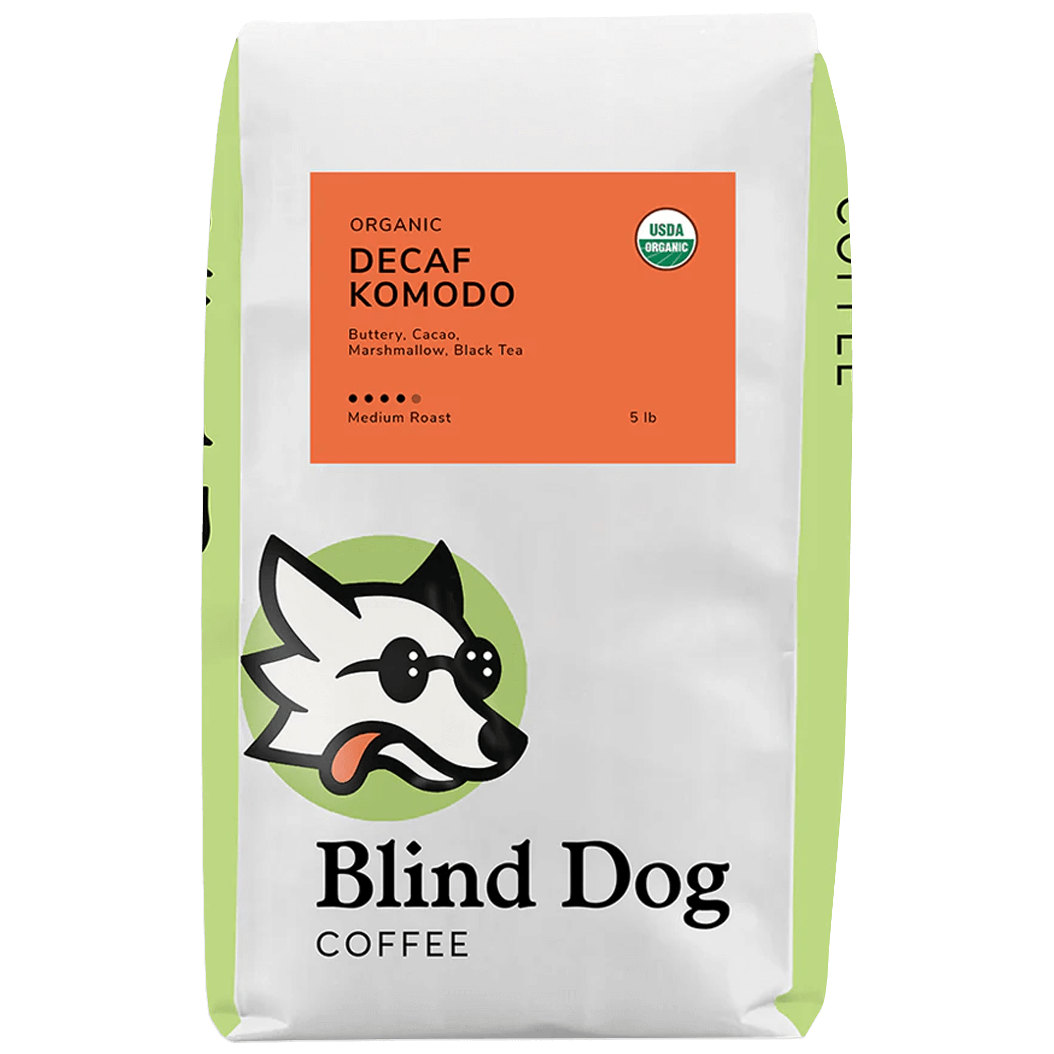 Blind Dog Coffee Low-Acid Decaf Komodo Medium Roast Coffee 5lb. Bag