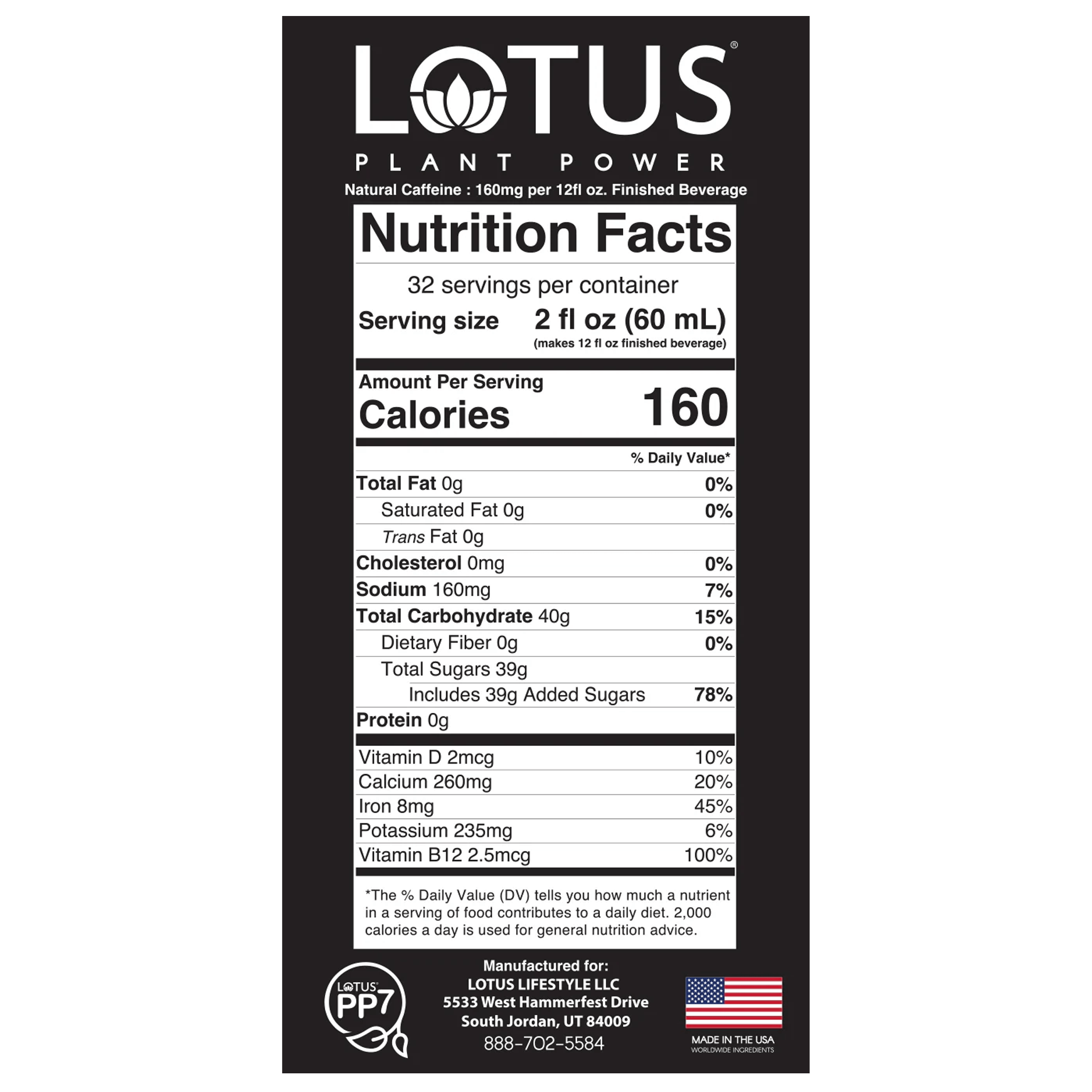 White Lotus Plant Power Concentrate Nutrition Facts
