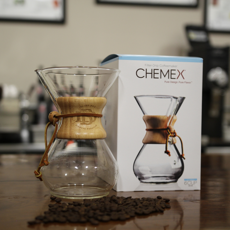 Six Cup Glass Handle CHEMEX® Brewer - Branded with LOGO - Blind Dog Coffee