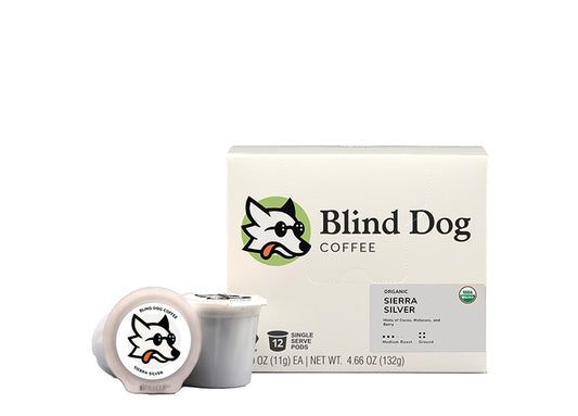 Organic Sierra Silver Dark Roast - Single Serve Cups with hints of cocoa and molasses with a nice berry finish - Blind Dog Coffee